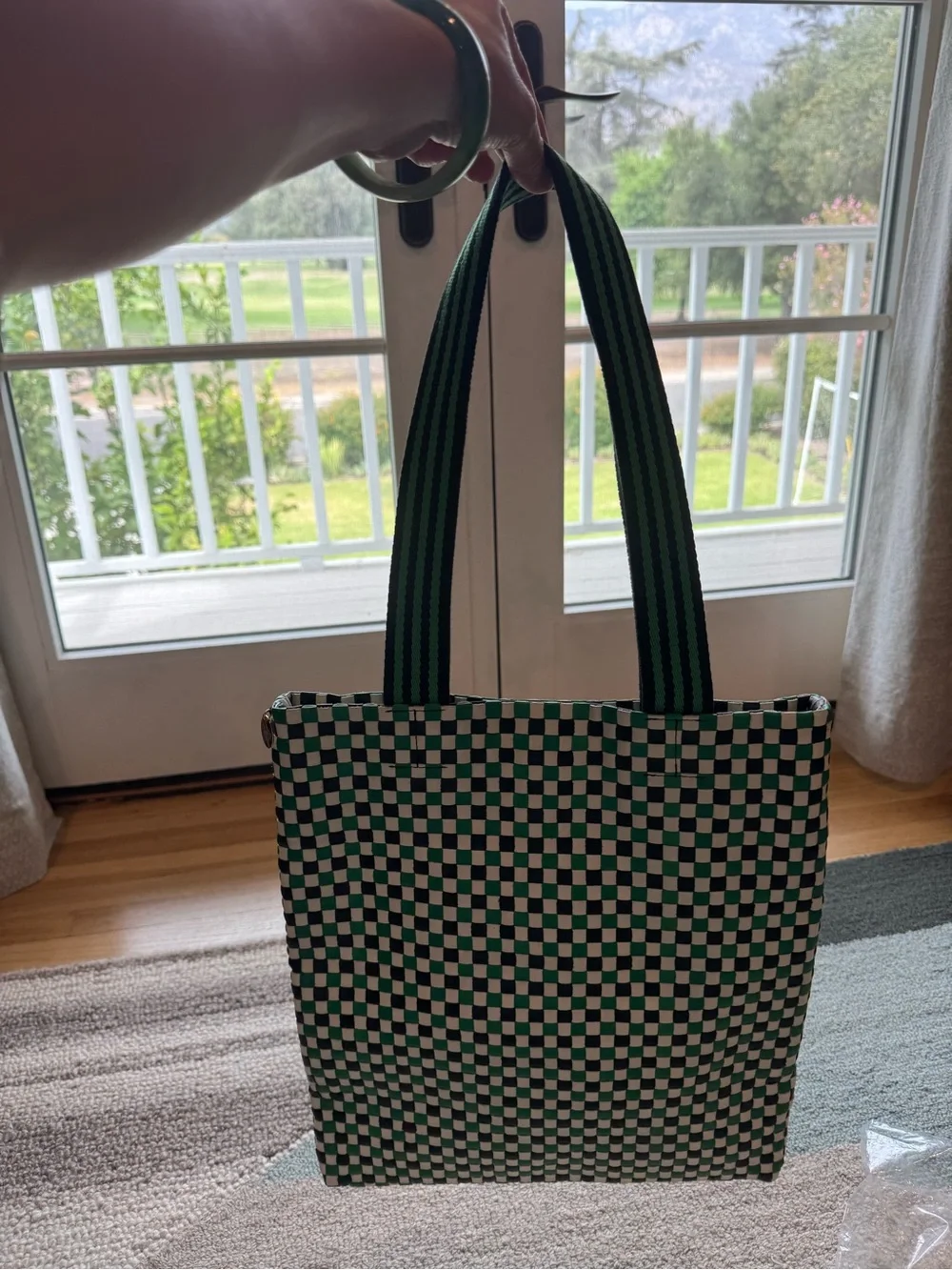 Clare V. Carryall Tote - Green & Black Checker
